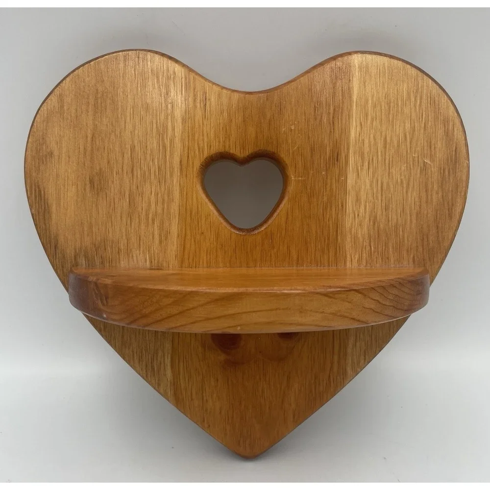 Vtg Wooden Handmade Heart Shelf Wall Rustic Country Cottage Decor 9
